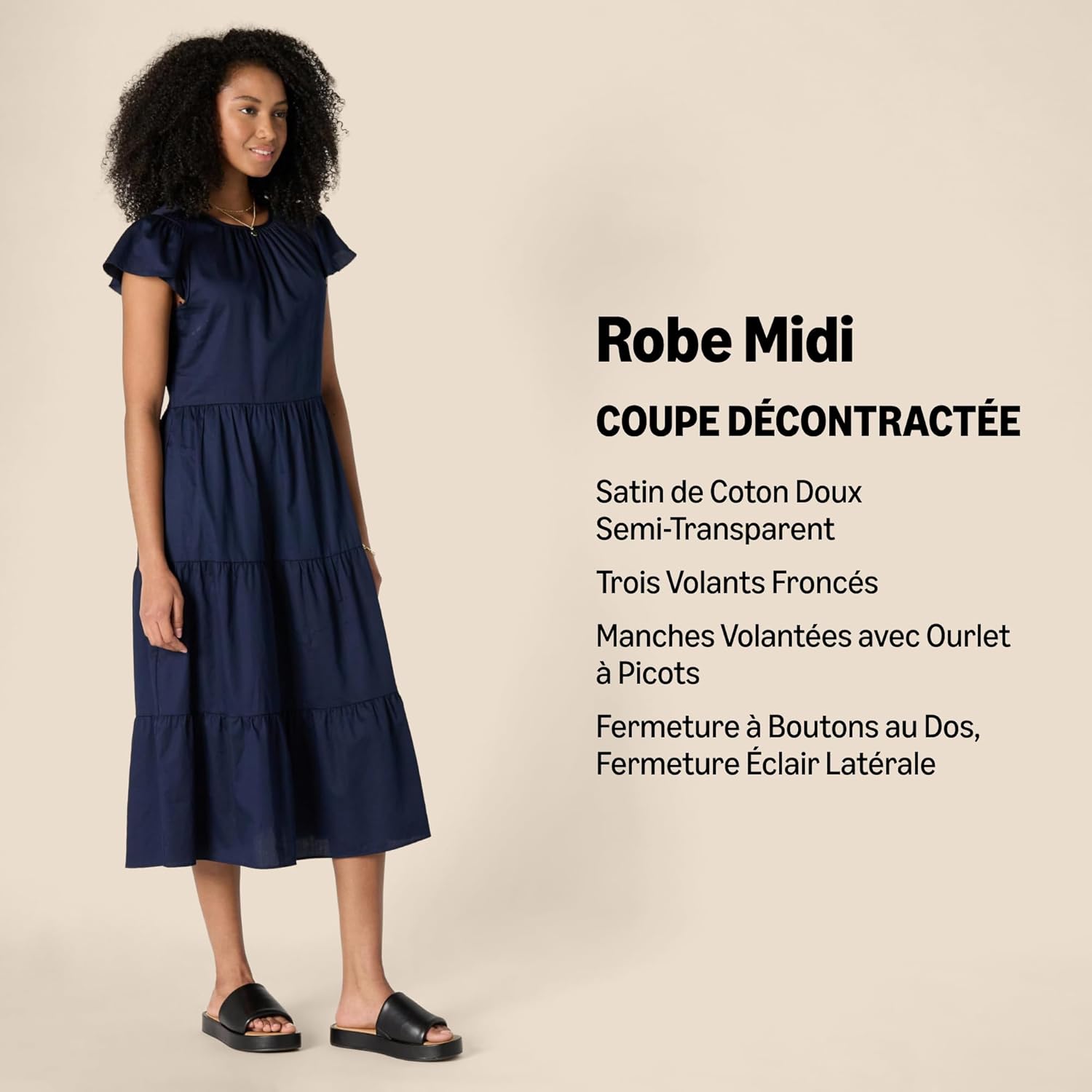 Robe Midi Femme en satin, col rond, coupe fluide – Menvelo