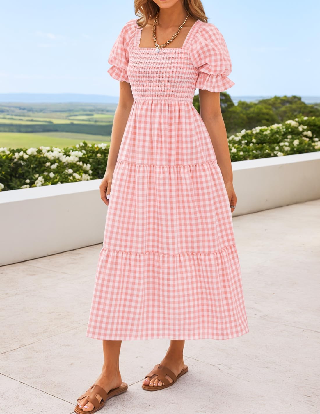 Robe Midi Femme en tissu léger, à volants, coupe fluide – Menvelo