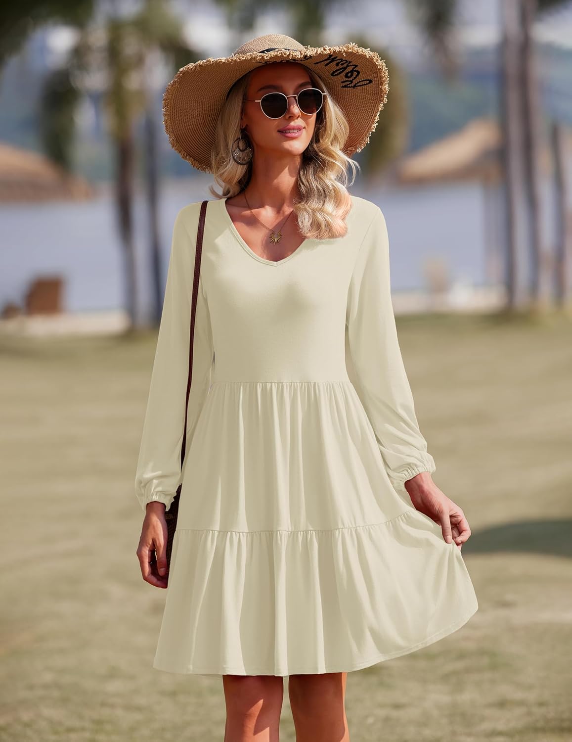 Robe Midi Femme en stretch, col V, coupe fluide – Menvelo