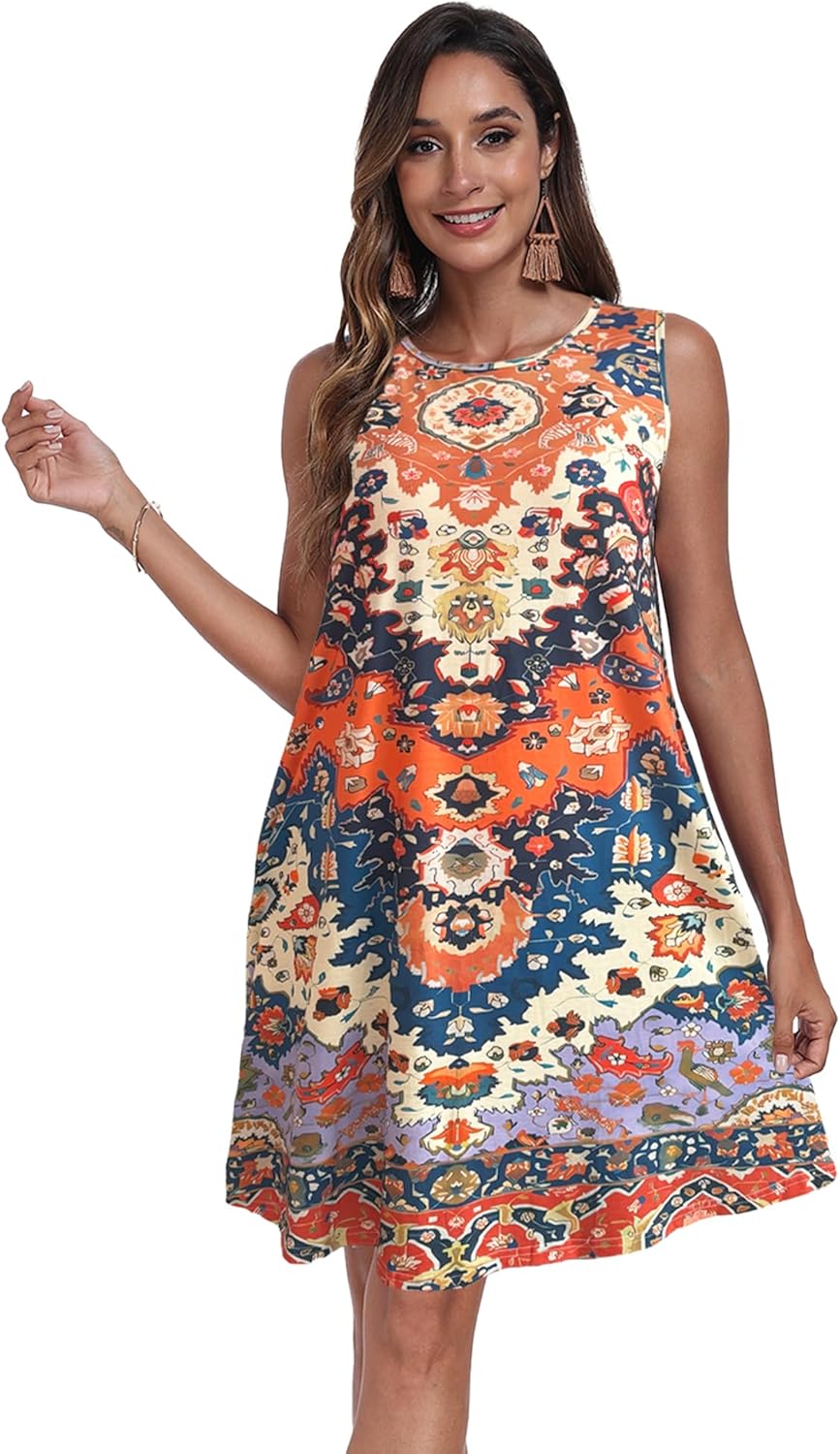 Léna Robe Été Femme – Robe A-Line Bretelles Col V Avec Poches Mi-Longue