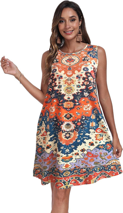 Léna Robe Été Femme – Robe A-Line Bretelles Col V Avec Poches Mi-Longue