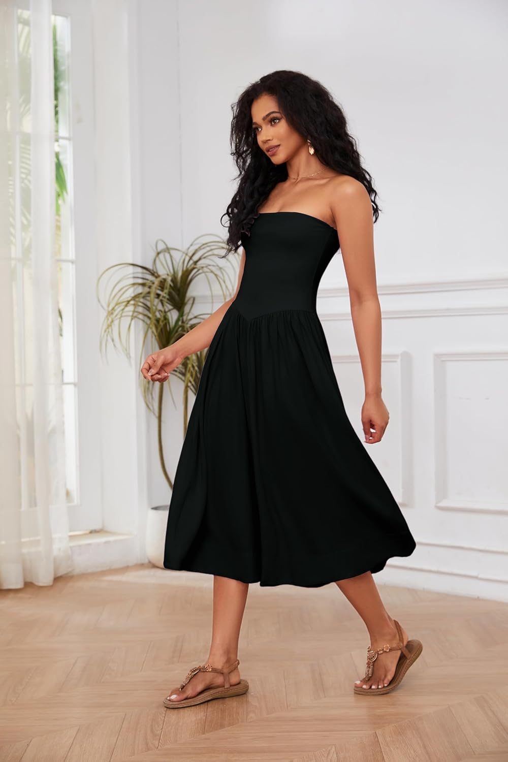 Robe Midi Femme en coton, sans manches, coupe moulante – Menvelo