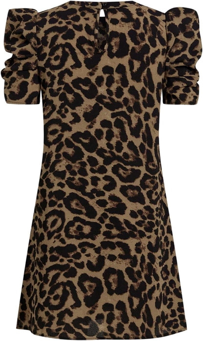 Nina Robe Mini Femme – Robe Léopard Manches Bouffantes Élégante Été Chic