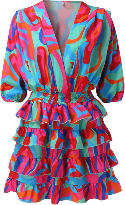 Robe Mini Femme en stretch, col V, coupe fluide – Menvelo