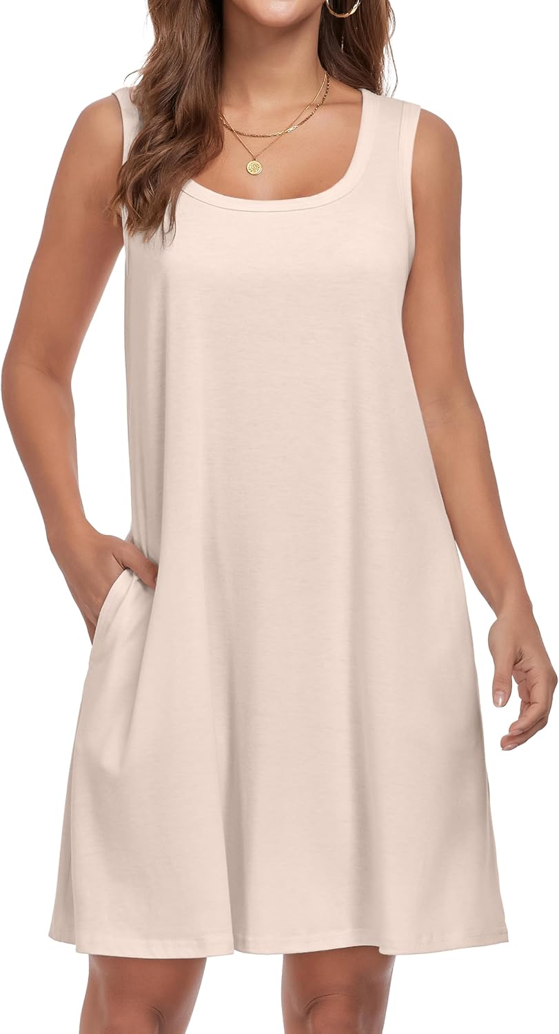 Julie Robe Été Femme – Robe Col Rond Sans Manches Avec Poches Midi