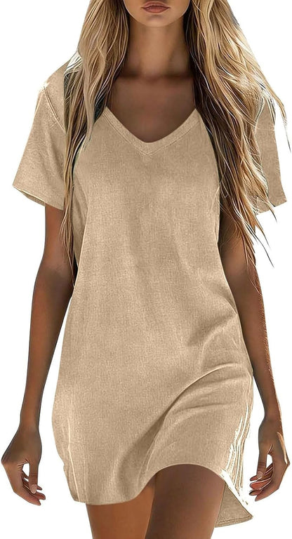 Robe Mini Femme en lin, col rond, coupe fluide – Menvelo