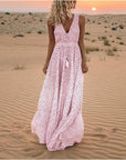 Robe Maxi Bohème Femme à Pois – Col V Sans Manches