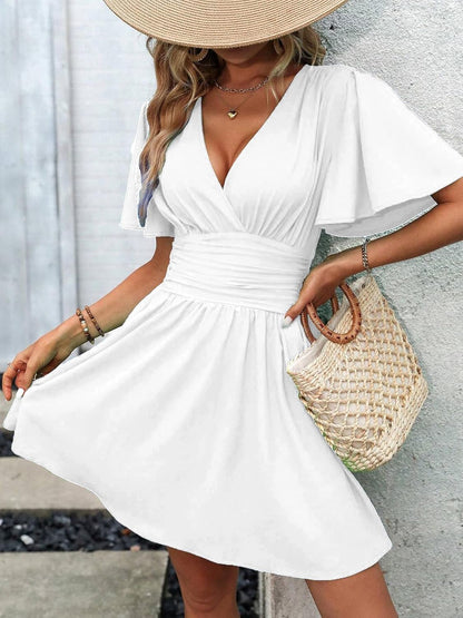 Robe Mini Femme en stretch, col V, coupe confortable – Menvelo