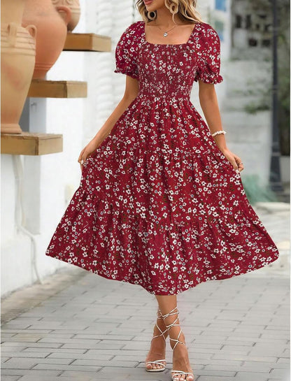 Robe Midi Femme en tissu léger, manches bouffantes, coupe confortable – Menvelo