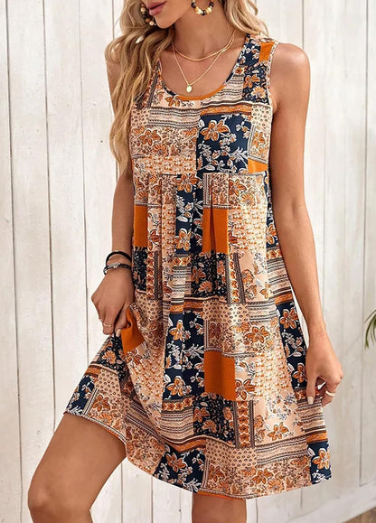 Robe Mini Femme en tissu léger, col rond, coupe fluide – Menvelo