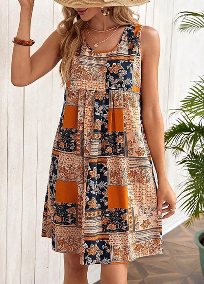 Robe Mini Femme en tissu léger, col rond, coupe fluide – Menvelo