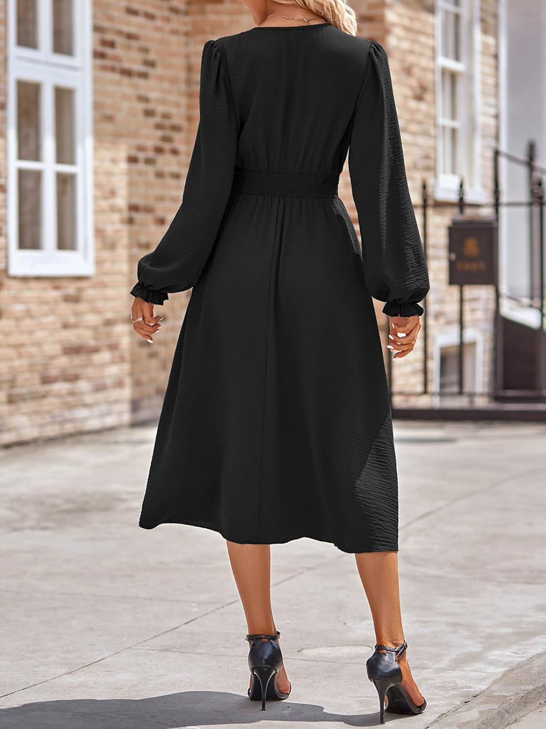 Robe Midi Femme en stretch, col V, coupe fluide – Menvelo
