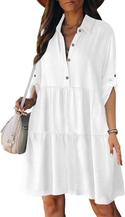 Robe Midi Femme en tissu léger, à volants, coupe fluide – Menvelo
