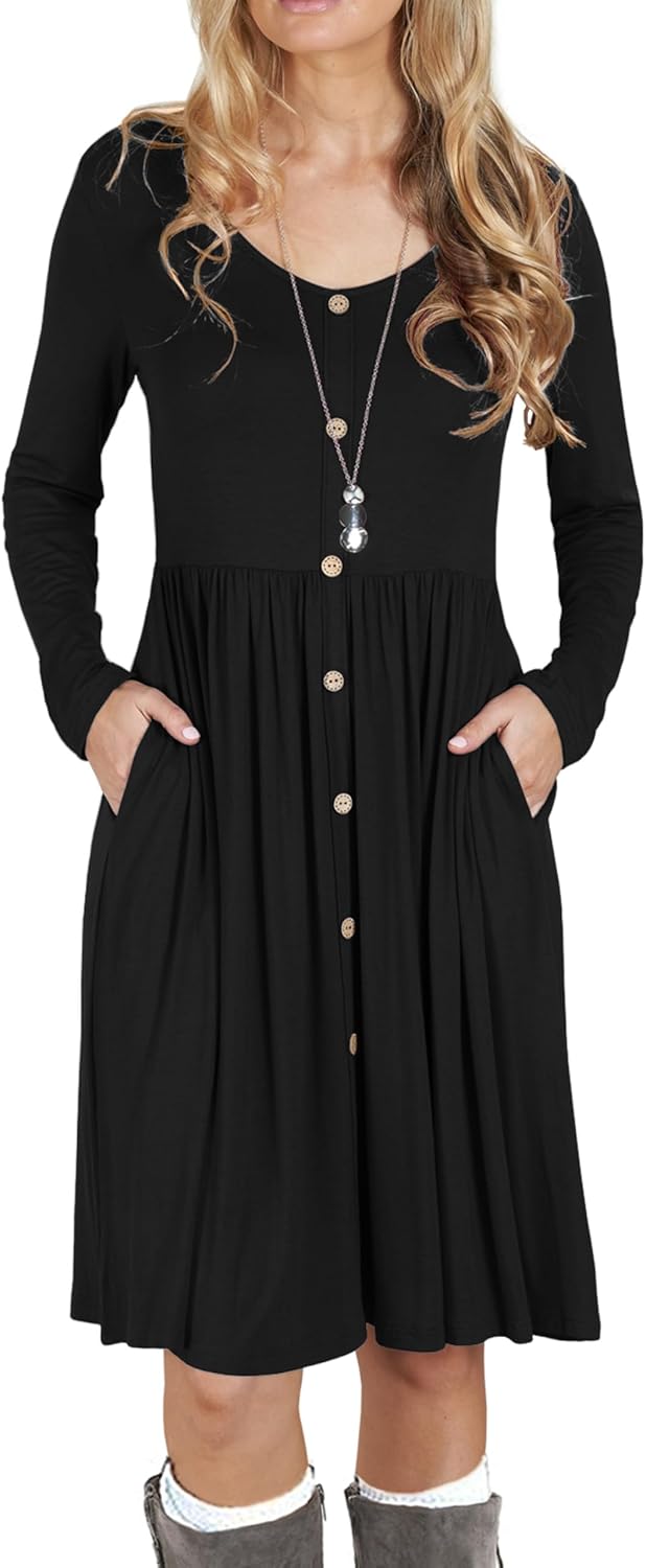 Robe Midi Femme en tissu léger, manches longues, coupe fluide – Menvelo