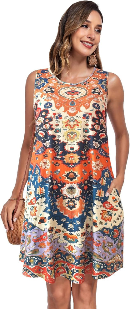 Léna Robe Été Femme – Robe A-Line Bretelles Col V Avec Poches Mi-Longue