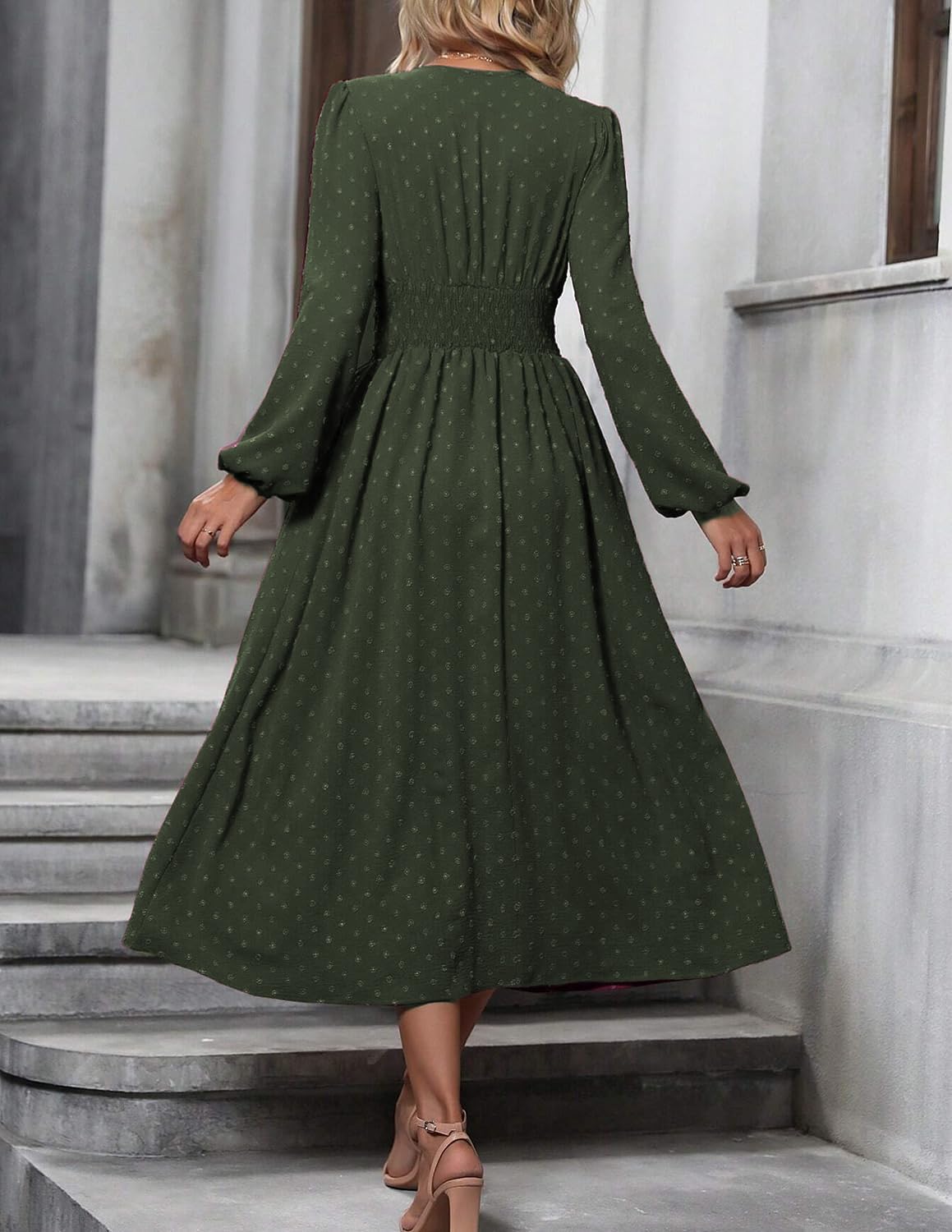Robe Midi Femme en tissu léger, col V, coupe confortable – Menvelo