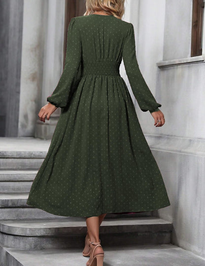 Robe Midi Femme en tissu léger, col V, coupe confortable – Menvelo