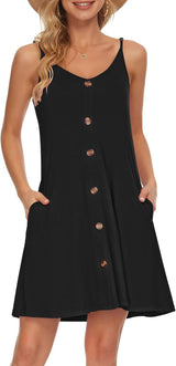 Menvelo Robe Mini Femme Col V Coupe Fluide À Bretelles