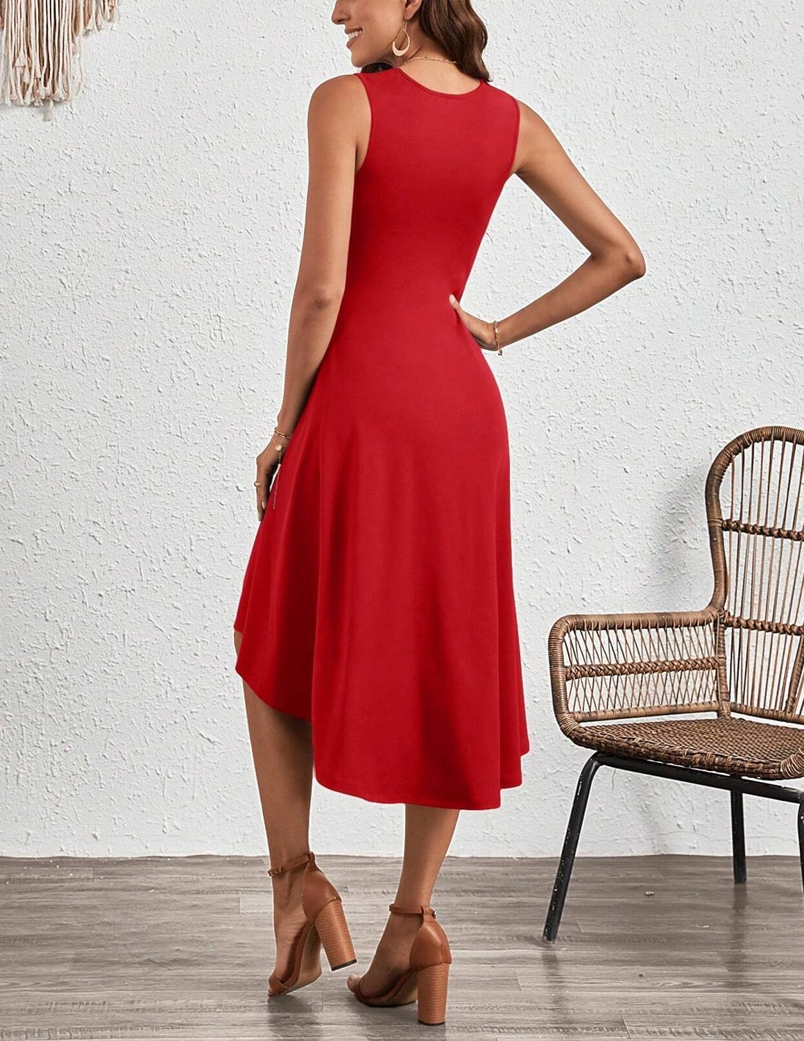 Robe Midi Femme en tissu léger, sans manches, coupe fluide – Menvelo