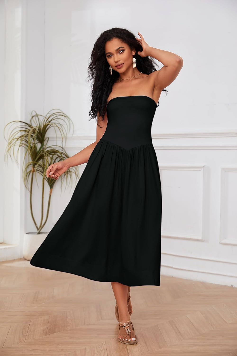 Robe Midi Femme en coton, sans manches, coupe moulante – Menvelo