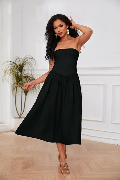 Robe Midi Femme en coton, sans manches, coupe moulante – Menvelo