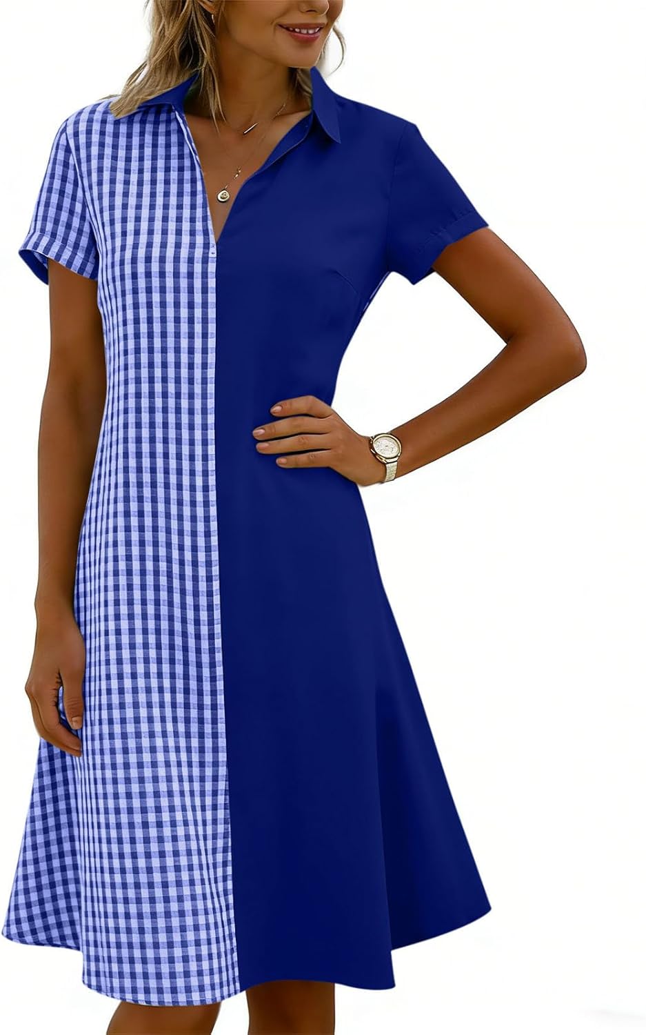 Robe Midi Femme en tissu léger, col V, coupe fluide – Menvelo