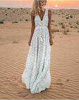 Robe Maxi Bohème Femme à Pois – Col V Sans Manches