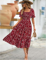 Menvelo Robe Midi Femme Manches Bouffantes Fleurie
