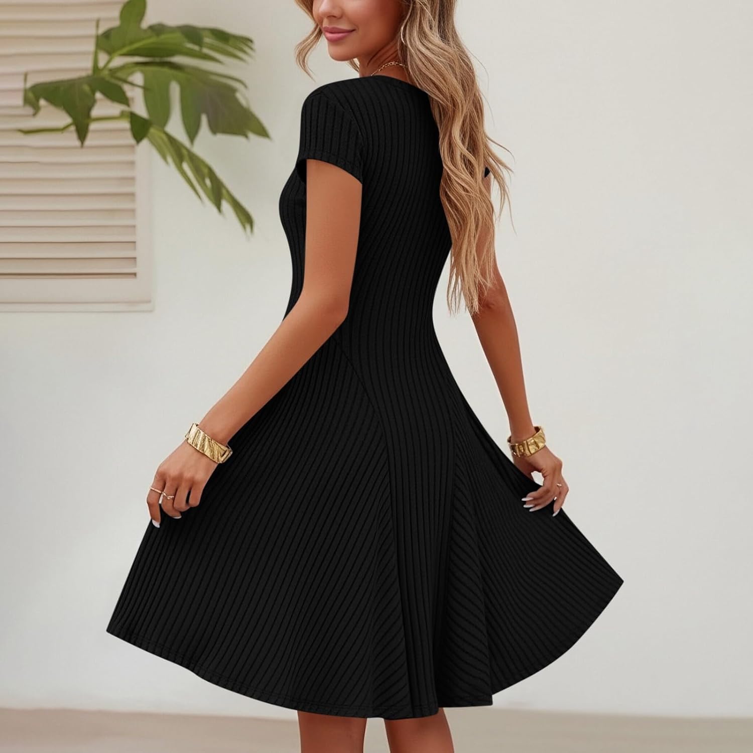 Robe Pull Femme en maille côtelée, col rond, coupe confortable – Menvelo