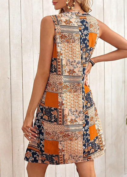 Robe Mini Femme en tissu léger, col rond, coupe fluide – Menvelo