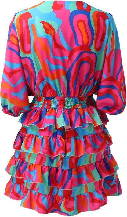 Robe Mini Femme en stretch, col V, coupe fluide – Menvelo