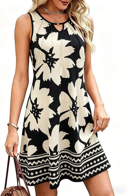 Robe Mini Femme en tissu léger, sans manches, coupe fluide – Menvelo