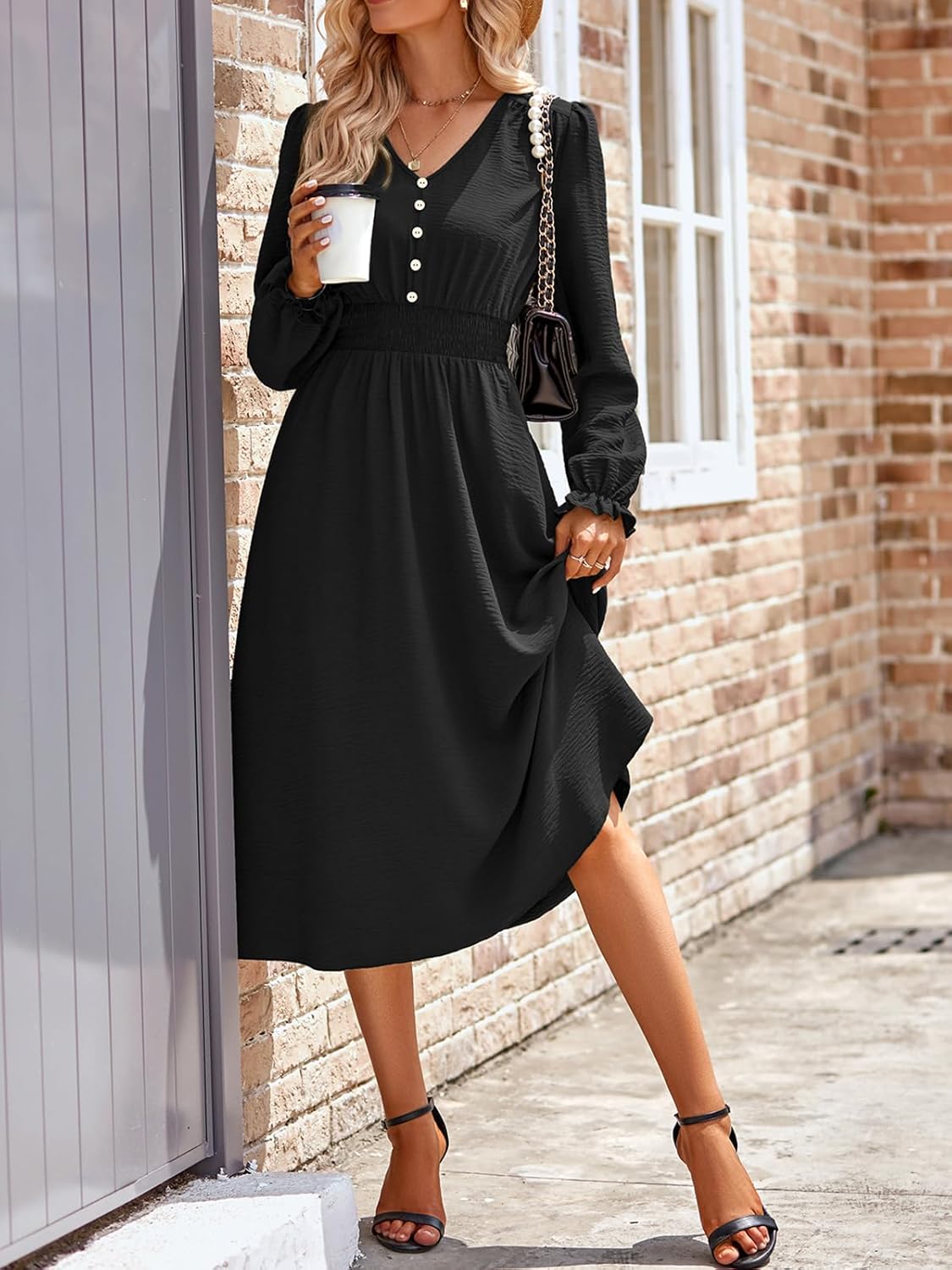 Robe Midi Femme en stretch, col V, coupe fluide – Menvelo