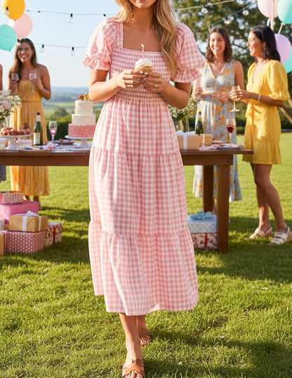 Robe Midi Femme en tissu léger, à volants, coupe fluide – Menvelo