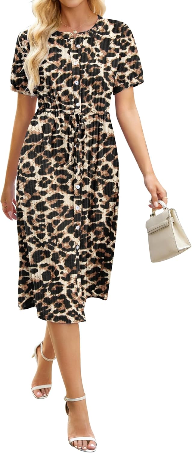 Robe Midi Femme en tissu léger, boutonnée, coupe ample – Menvelo