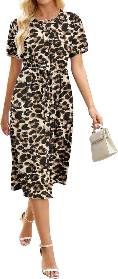 Robe Midi Femme en tissu léger, boutonnée, coupe ample – Menvelo