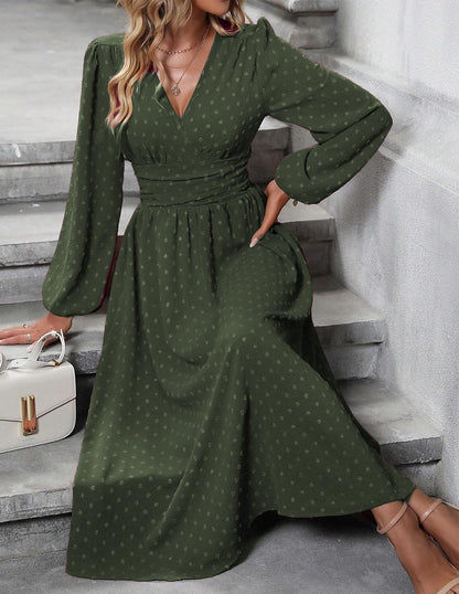 Robe Midi Femme en tissu léger, col V, coupe confortable – Menvelo