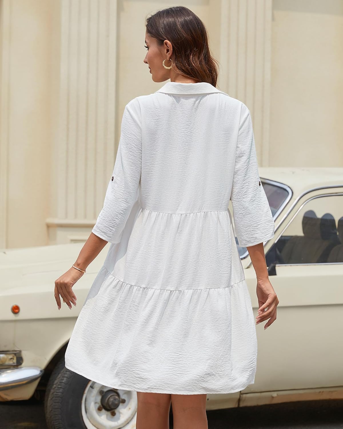 Robe Midi Femme en tissu léger, à volants, coupe fluide – Menvelo