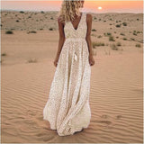 Robe Maxi Bohème Femme à Pois – Col V Sans Manches