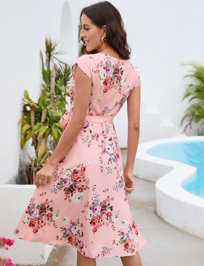 Sofia Robe Fleurie Femme – Robe Cache-Cœur Manches Pétale Été Élégante