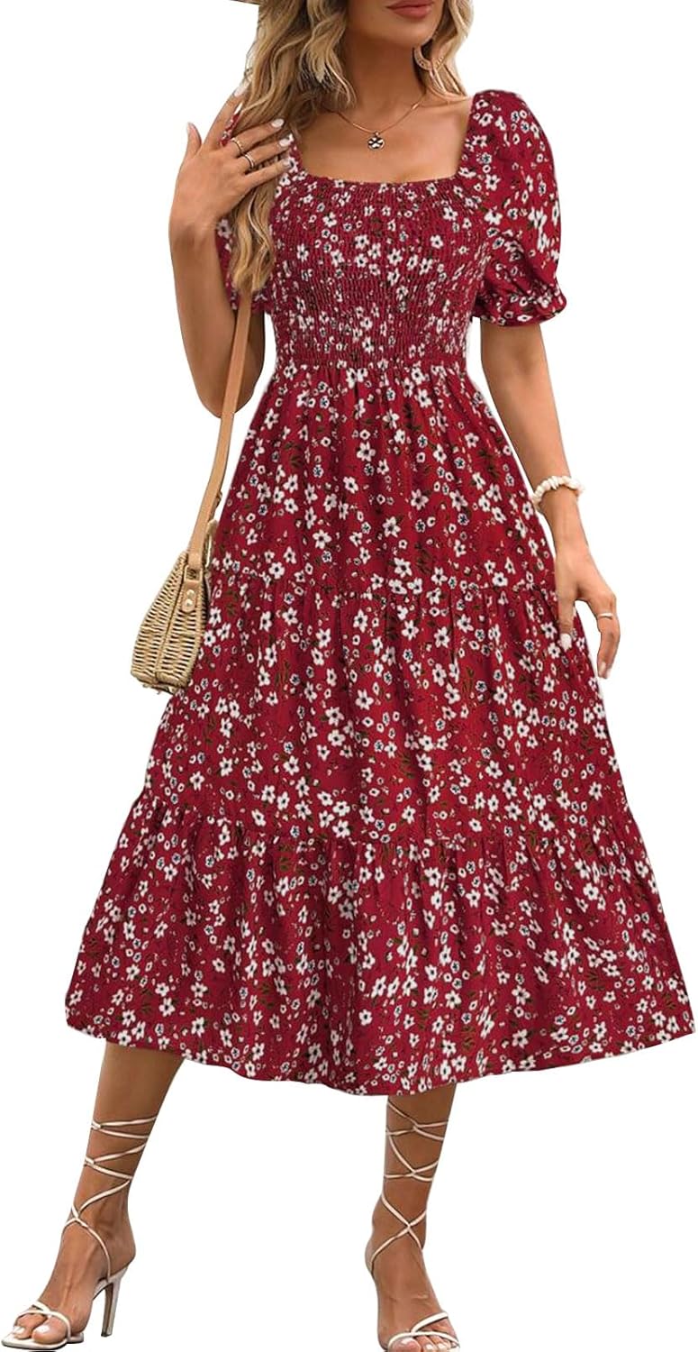 Robe Midi Femme en tissu léger, manches bouffantes, coupe confortable – Menvelo