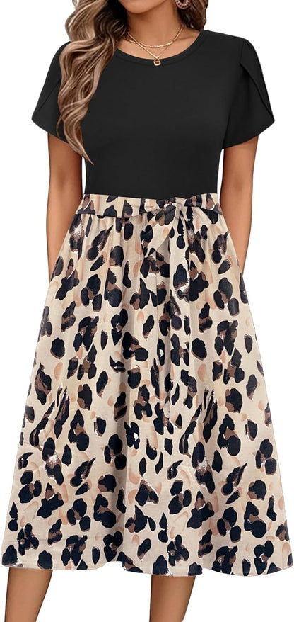 Robe Midi Femme en tissu léger, avec poches, coupe fluide – Menvelo