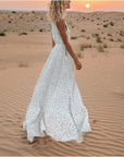 Robe Maxi Bohème Femme à Pois – Col V Sans Manches
