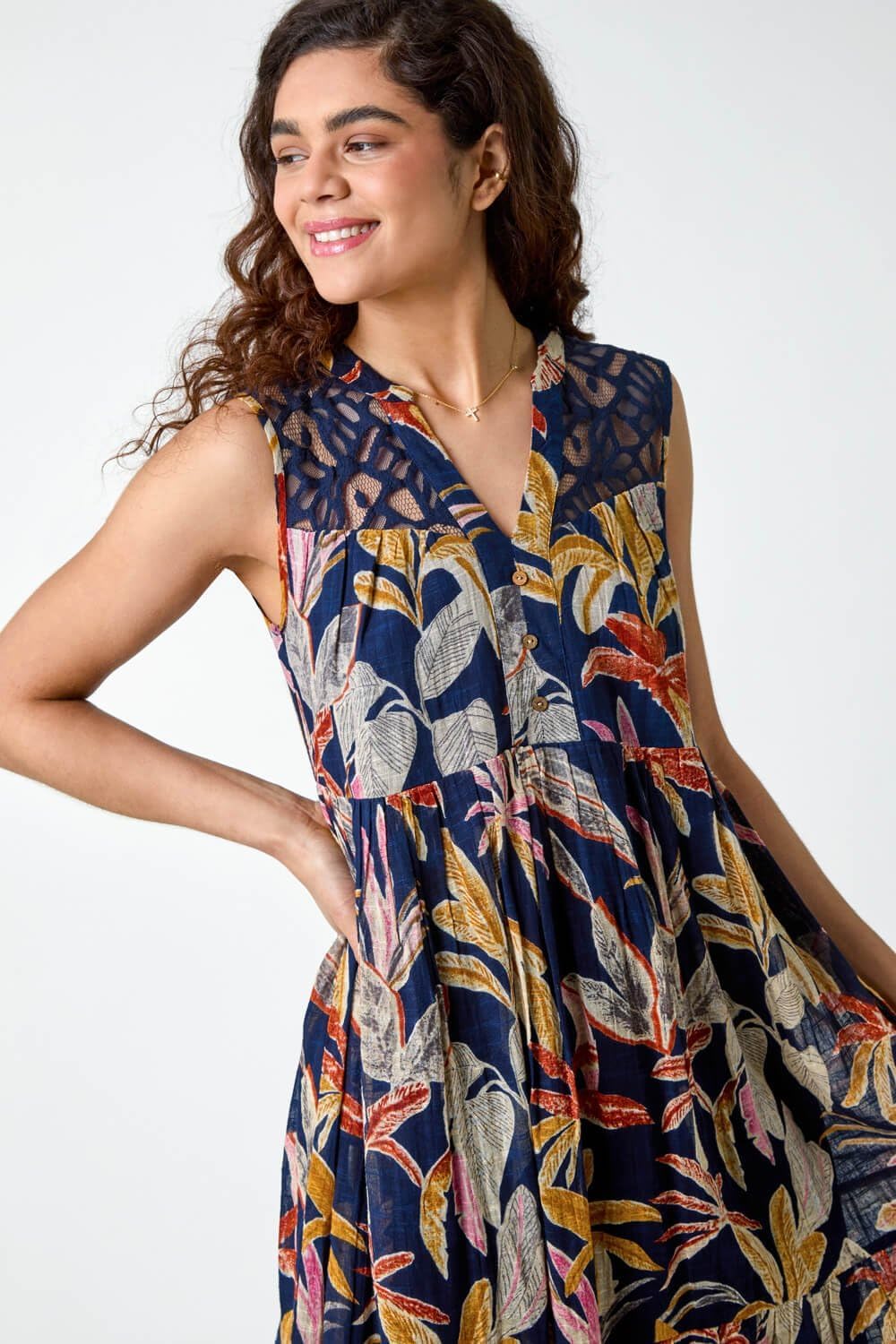 Robe Midi Femme en dentelle, col V, coupe confortable – Menvelo
