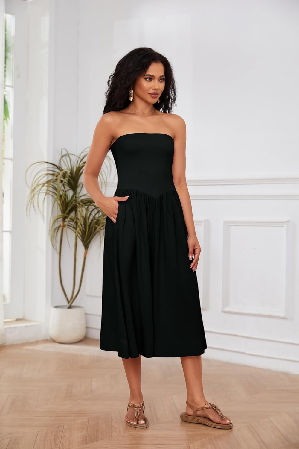 Robe Midi Femme en coton, sans manches, coupe moulante – Menvelo