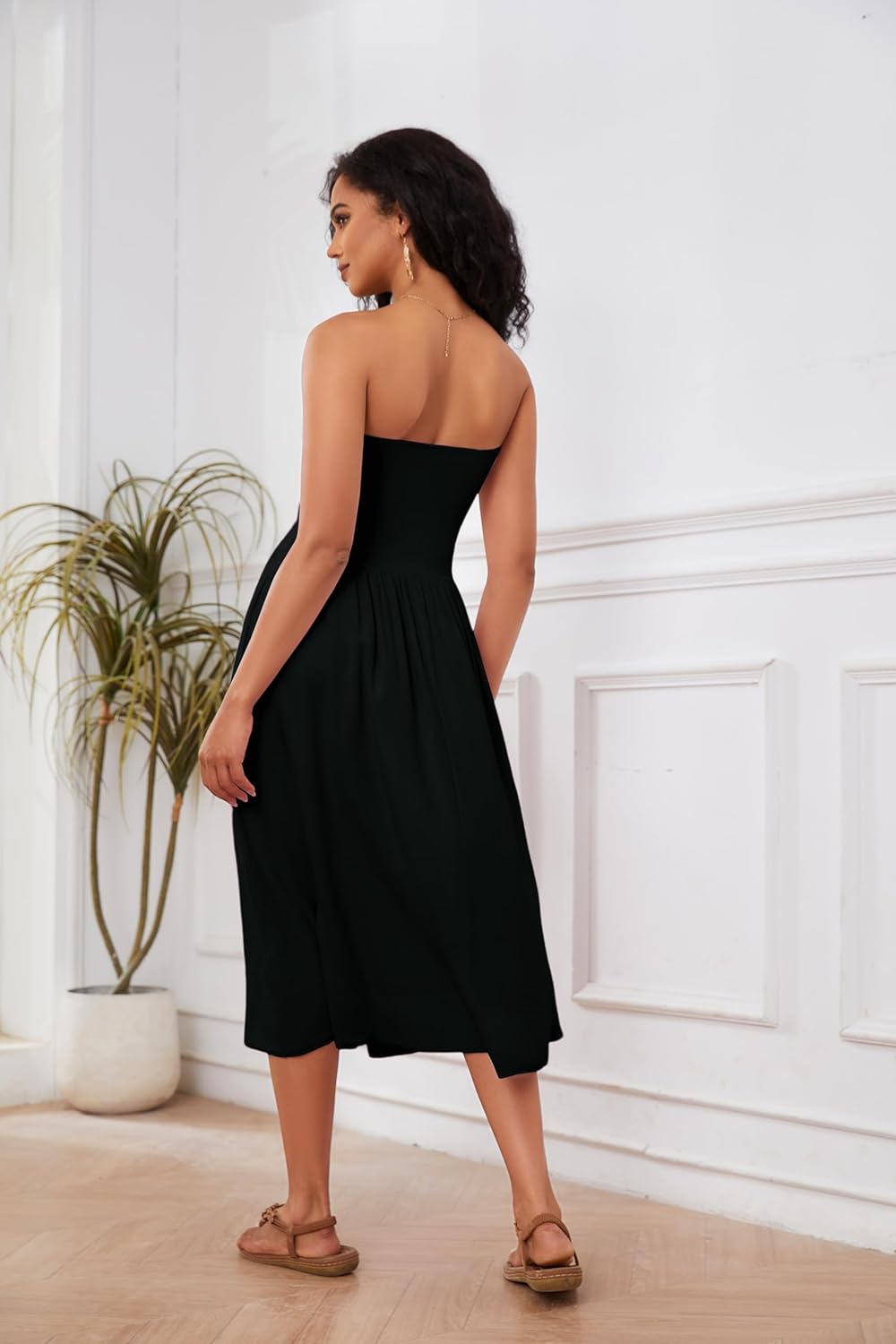 Robe Midi Femme en coton, sans manches, coupe moulante – Menvelo