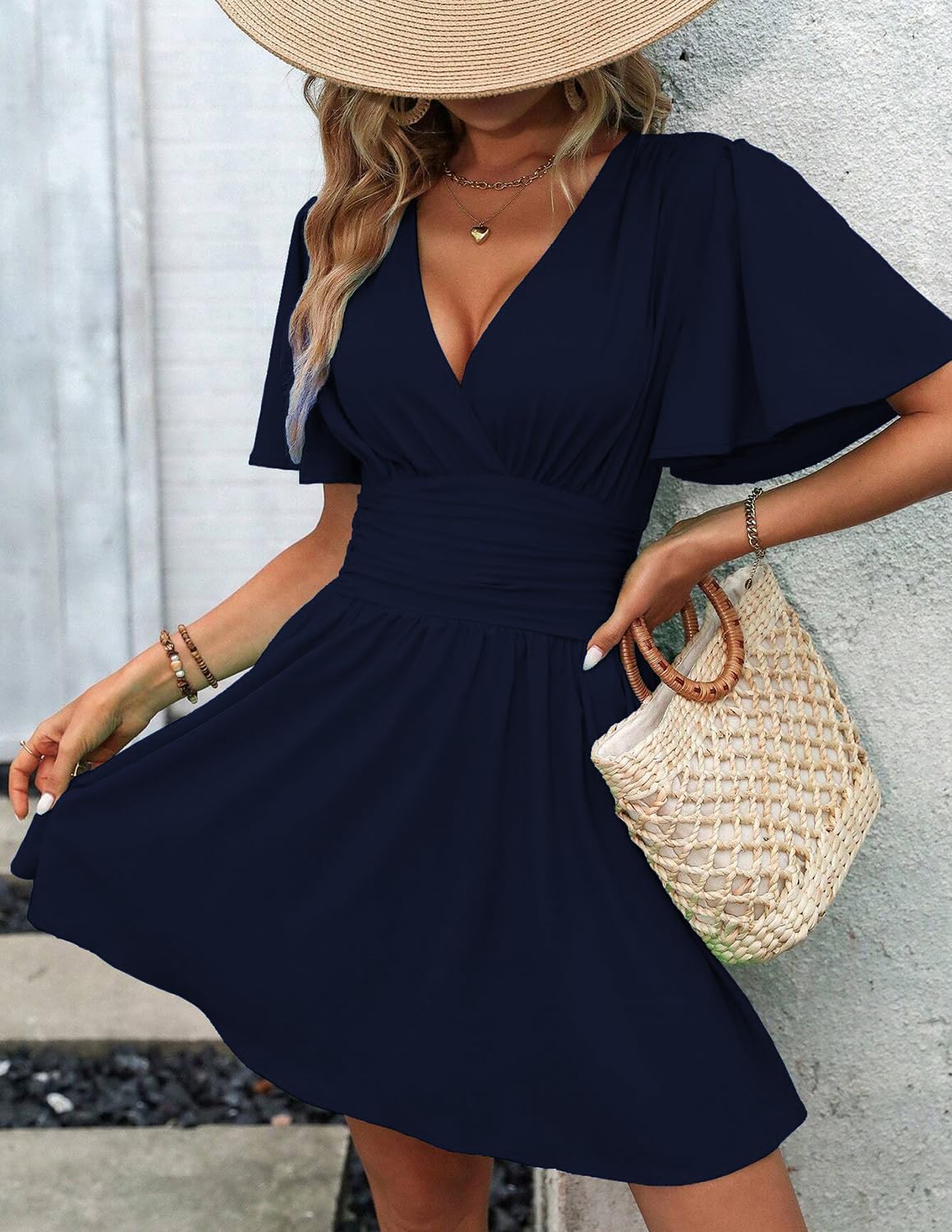 Robe Midi Femme en tissu léger, manches longues, coupe trapèze – Menvelo