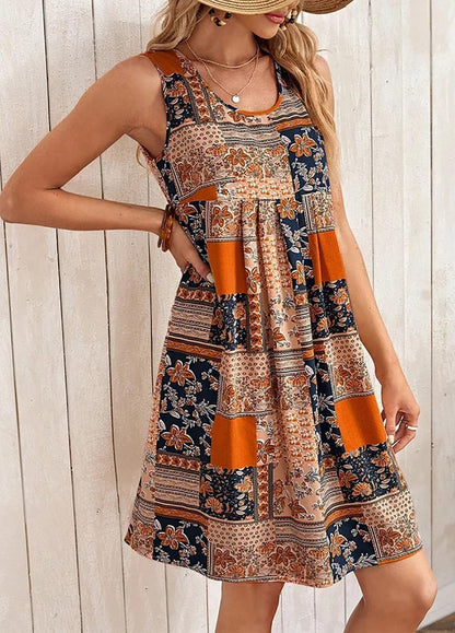 Robe Mini Femme en tissu léger, col rond, coupe fluide – Menvelo