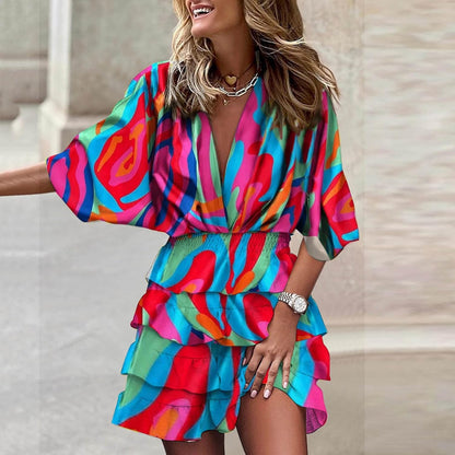 Robe Mini Femme en stretch, col V, coupe fluide – Menvelo