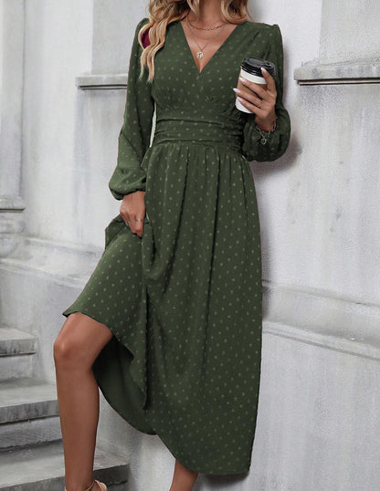 Robe Midi Femme en tissu léger, col V, coupe confortable – Menvelo